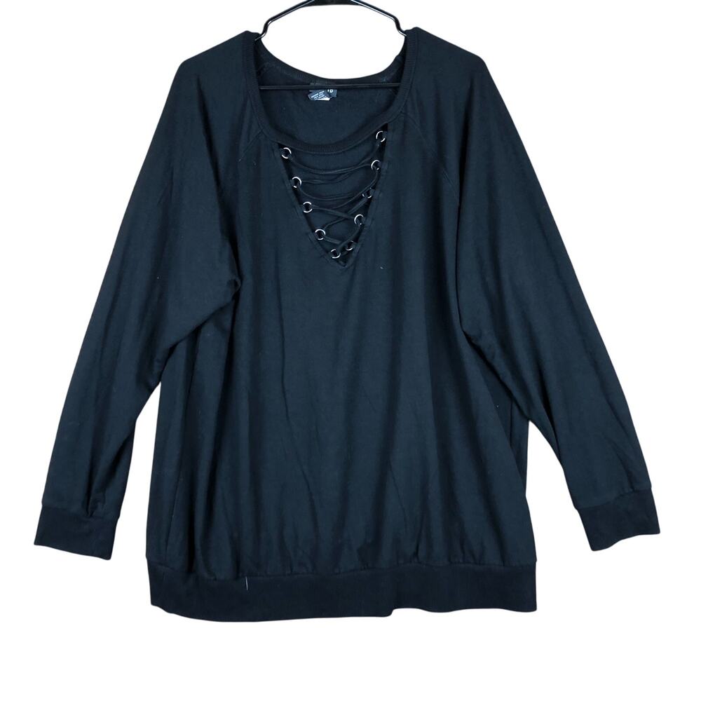 Torrid Womens Shirt Black Lace Up V Neck Long Sleeve Rayon Blend Stretch 3